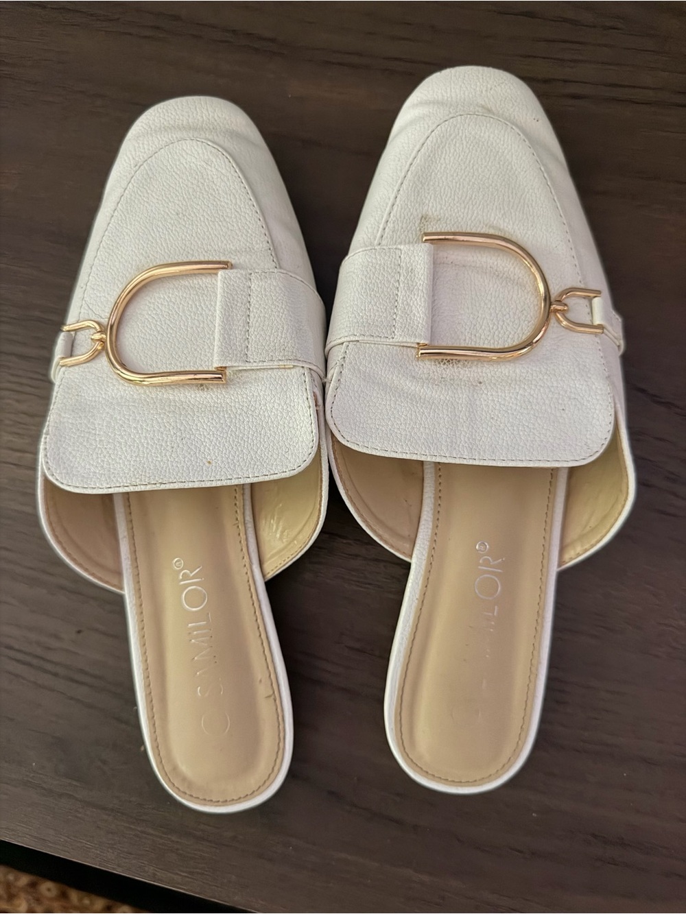 Milor Cream Leather Slide Mules with Gold Buckle